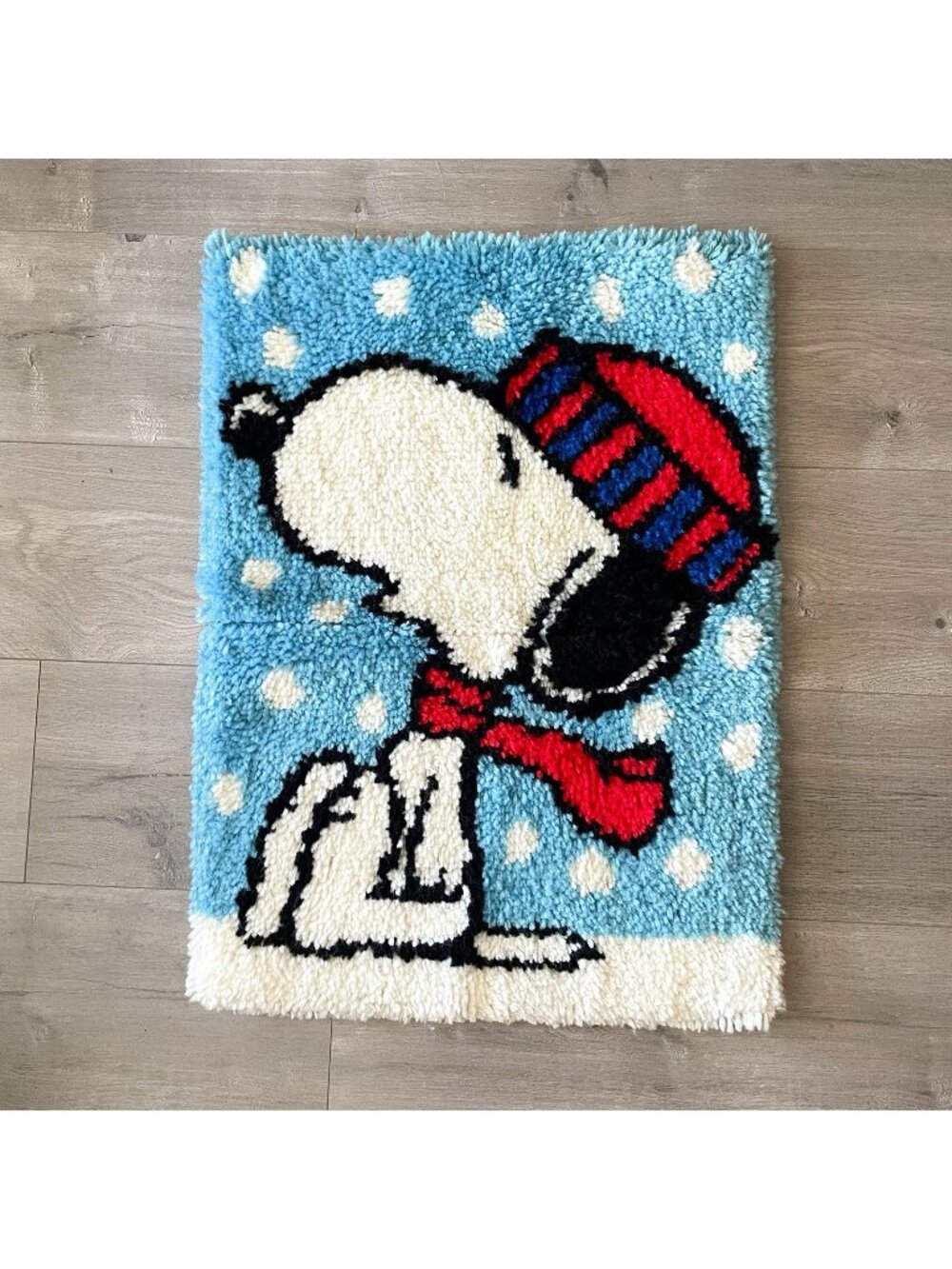 Vintage Snoopy Latch Hook Wall Hanging Snoopy Snow Day 19x26” Vintage Crafts